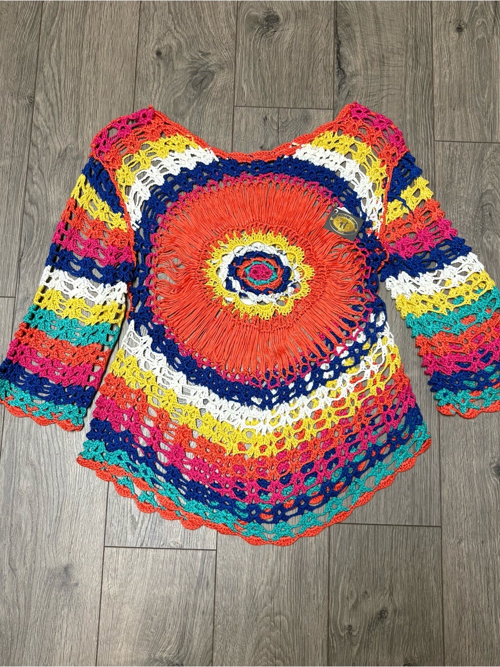 Crochet alpaca colorful swimsuit coverup sweater